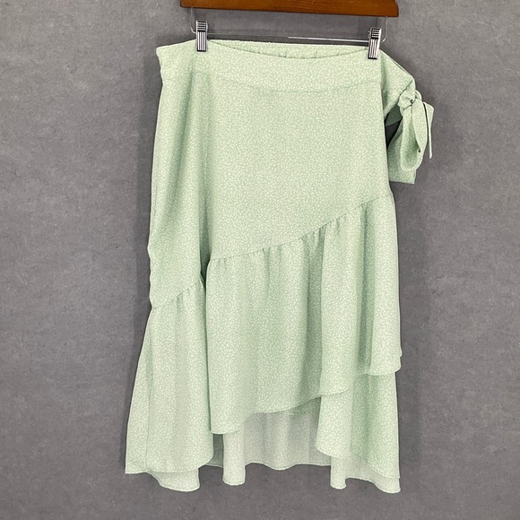LC Lauren Conrad Green Floral Ruffle Asymmetrical Wrap Skirt Cottagecore Sz XL - Picture 1 of 12